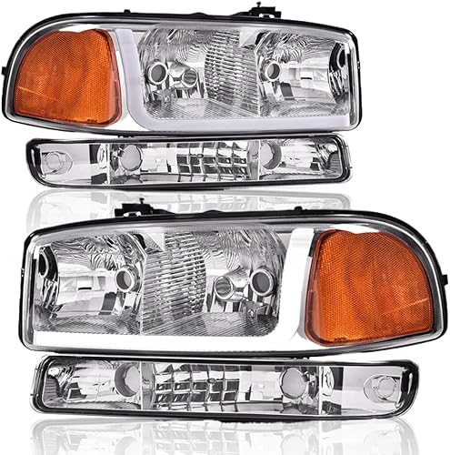 Vista 50 de PIT66 Conjunto de faros delanteros LED DRL BAR compatible con GMC Sierra 1999-2007 /Sierra 2500/99-06 GMC Yukon 1999-2004, accesorios de luces