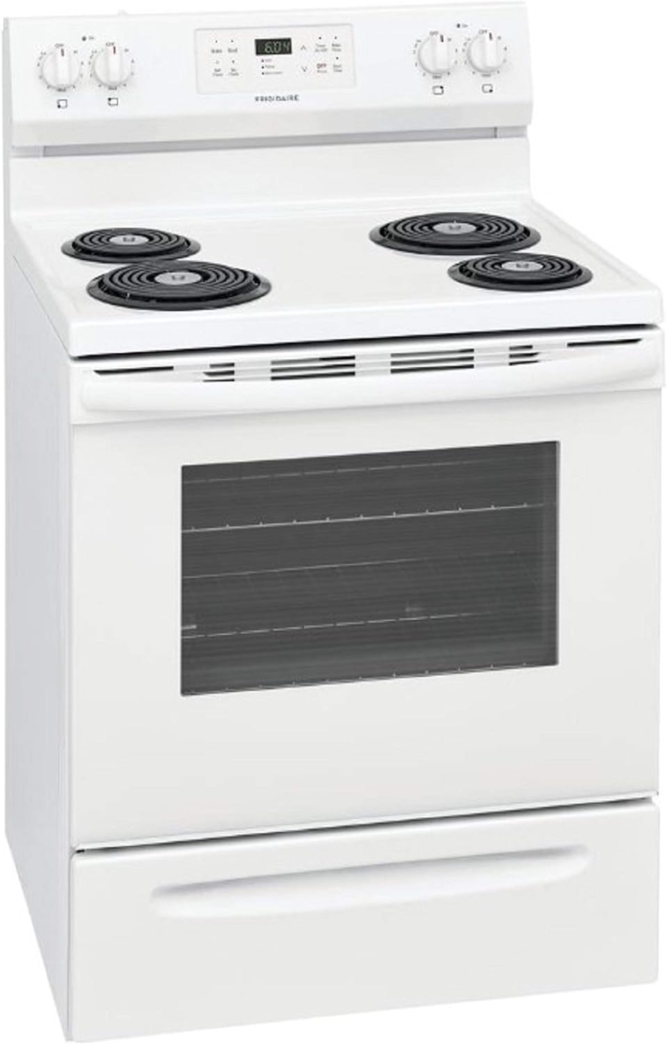 Frigidaire FFEF3016VW 30 Freestanding Electric Range with 5.3 cu. ft. Capacity Auto Shut-Off Electronic Kitchen Timer One-Touch Self Clean Delay Clean Interior Lighting in White