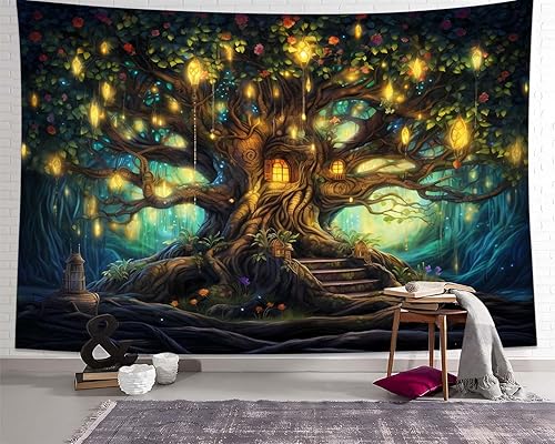 Miniatura 1 de QGHOT Tapiz de bosque encantado, tapiz de hadas para colgar en la pared, diseño de árbol de fantasía, academia oscura, tapices de pared grandes para