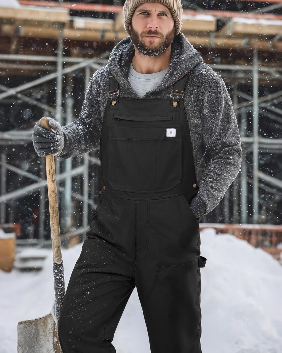 HISEA Insulated Bib Overalls for Men, Winter Water Resistant Duck Canvas Overall, Loose Fit Utility Workwear for Cold Weather