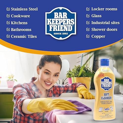 Miniatura 4 de Bar Keepers Friend Cleanser líquido de 13 onzas (1 botella y 2 toallas) - Limpiador líquido suave incluido con toalla de microfibra premium -