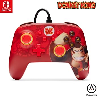 PowerA Enhanced Wired Controller for Nintendo Switch and Oled Model, Advance Gaming Buttons, 3.5mm Stereo Jack and Anti-Friction Rings, Official Donkey Kong Flex