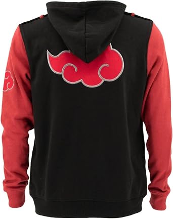 Ripple Junction Naruto Shippuden Men's Authentic Full Zip Hooded Sweatshirt w/Chest Pockets Black Red Officially Licensed