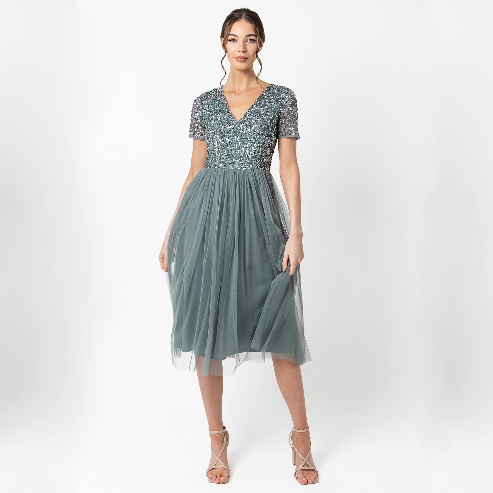 Maya Deluxe Damen Midi-Kleid mit V-Ausschnitt – Bild 2