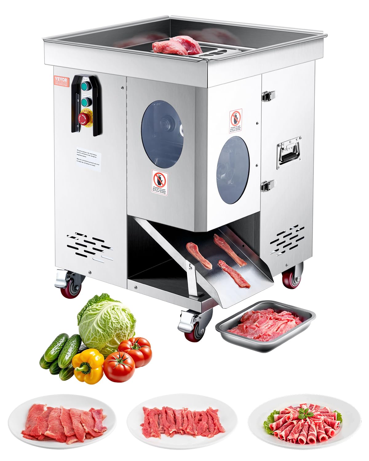 VEVOR Meat Cutter Machine, 1100W Meat Slicer, 1102 lb/h Commercial Meat Cutting Machine, Stainless Steel, 5 mm Thickness, Detachable Blades, Electric Food Slicer for Kitchen Restaurant Supermarket