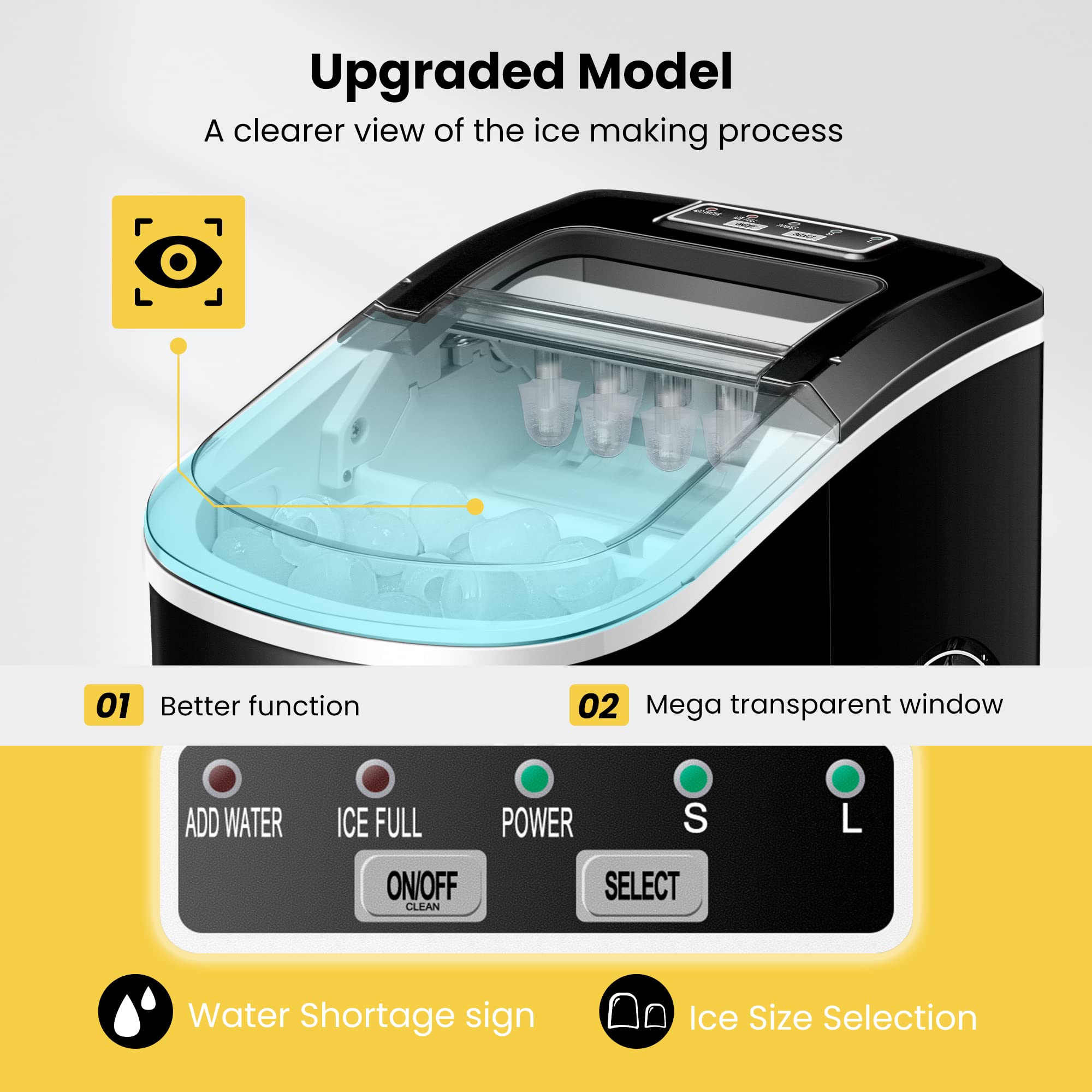 VIVOHOME Electric Portable Compact Countertop Automatic Ice Cube Maker Machine With Hand Scoop 10 Ice Bags And Self Cleaning Function 27lbs/Day Black on Fridge.com - View 5