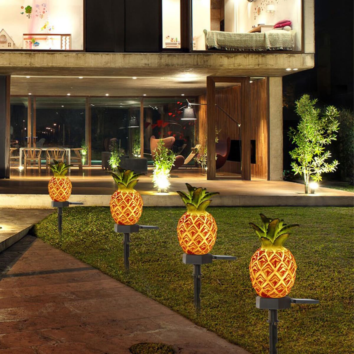 Solarbetriebene Ananas Landschaftslampe 2 Stück aus Silikon Gelb