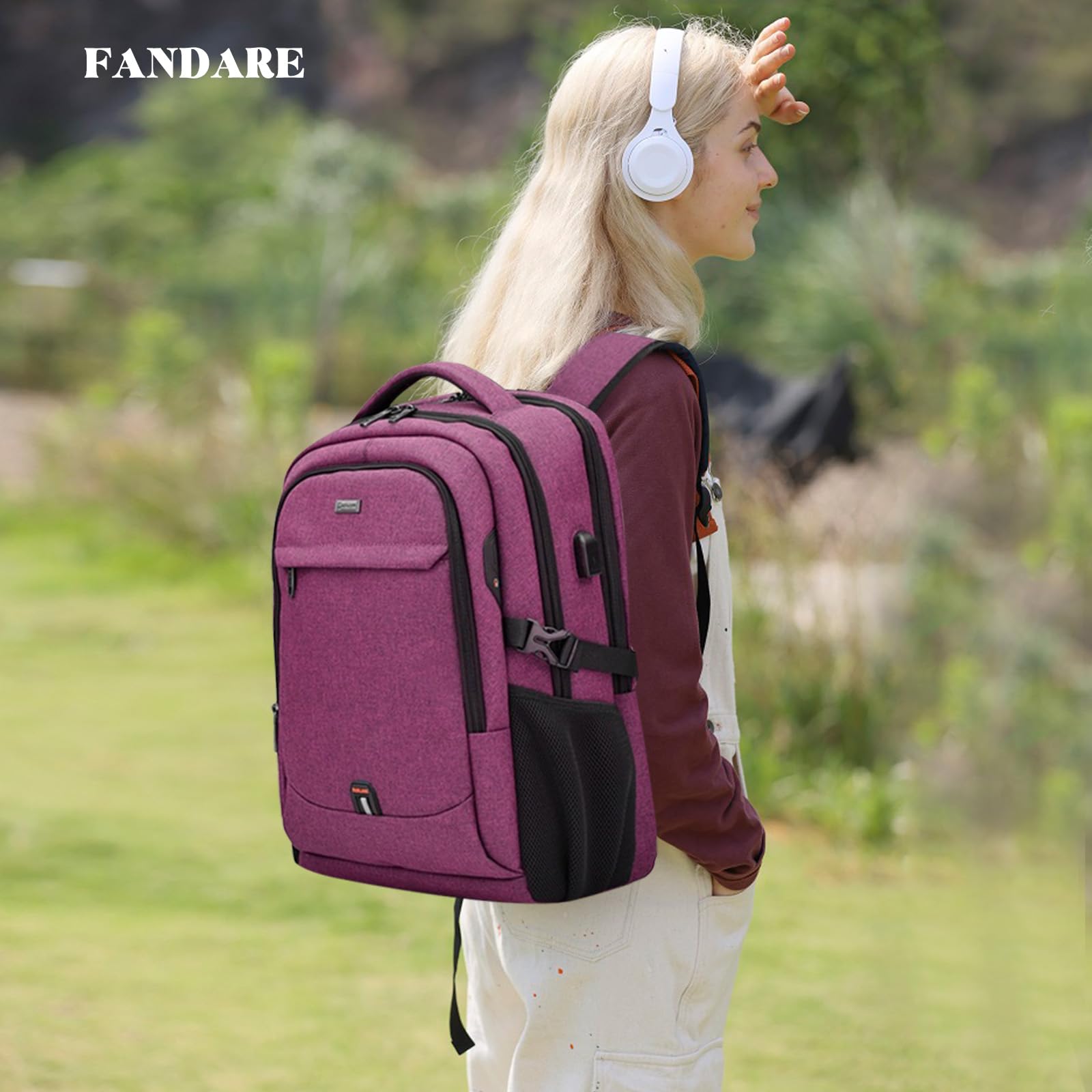 FANDARE Zaino PC Portatili zaino professionale Multifunzione Zaino da scuola Zaino per Laptop con porta di ricarica USB per Affari da 15.6 Pollici Zaino Lavoro Uomo Donna Viaggio Zaini Rosa Rossa
