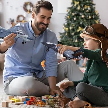 HOLYFUN Double Fighter Jet Toy F35 & F16 Die-Cast Aircraft with Light & Sound Pull Back Military Plane Toy Gift for Children & Boys