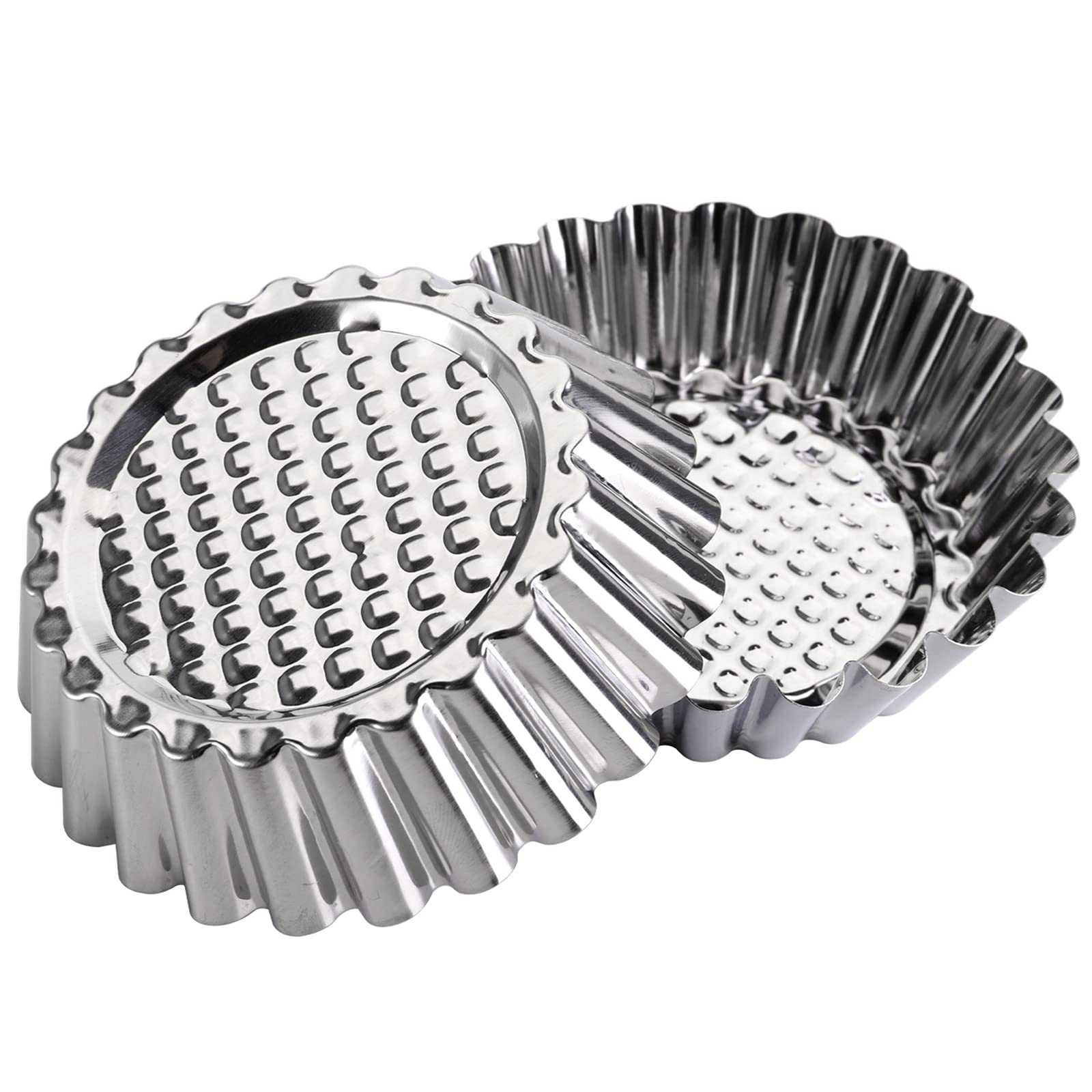Dicunoy Paquete de 30 moldes de acero inoxidable para tartas de huevo, 3.8 pulgadas, molde para hornear tartaletas, molde de forma redonda para suministros de horneado