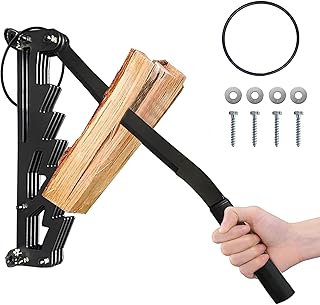 Wall Mounted Kindling Splitter for Firewood, Carbon Steel Manual Wood Log Splitter with Safety Ring, Wood Splitting Tools for Indoor & Outdoor