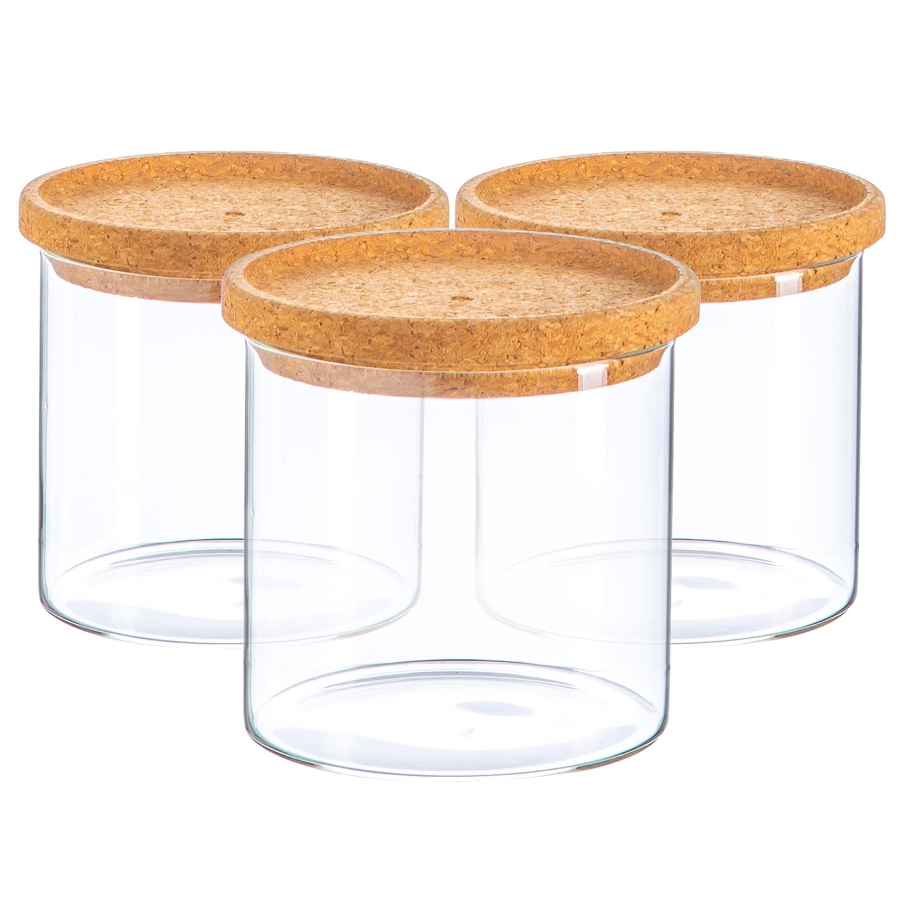 Argon Tableware Brown Scandi Storage Jars With Cork Lids - 3 Pack - Modern Round Organisation Container Glass Jar For Kitchens, Pantry, Bathrooms, Utility Rooms 550Ml