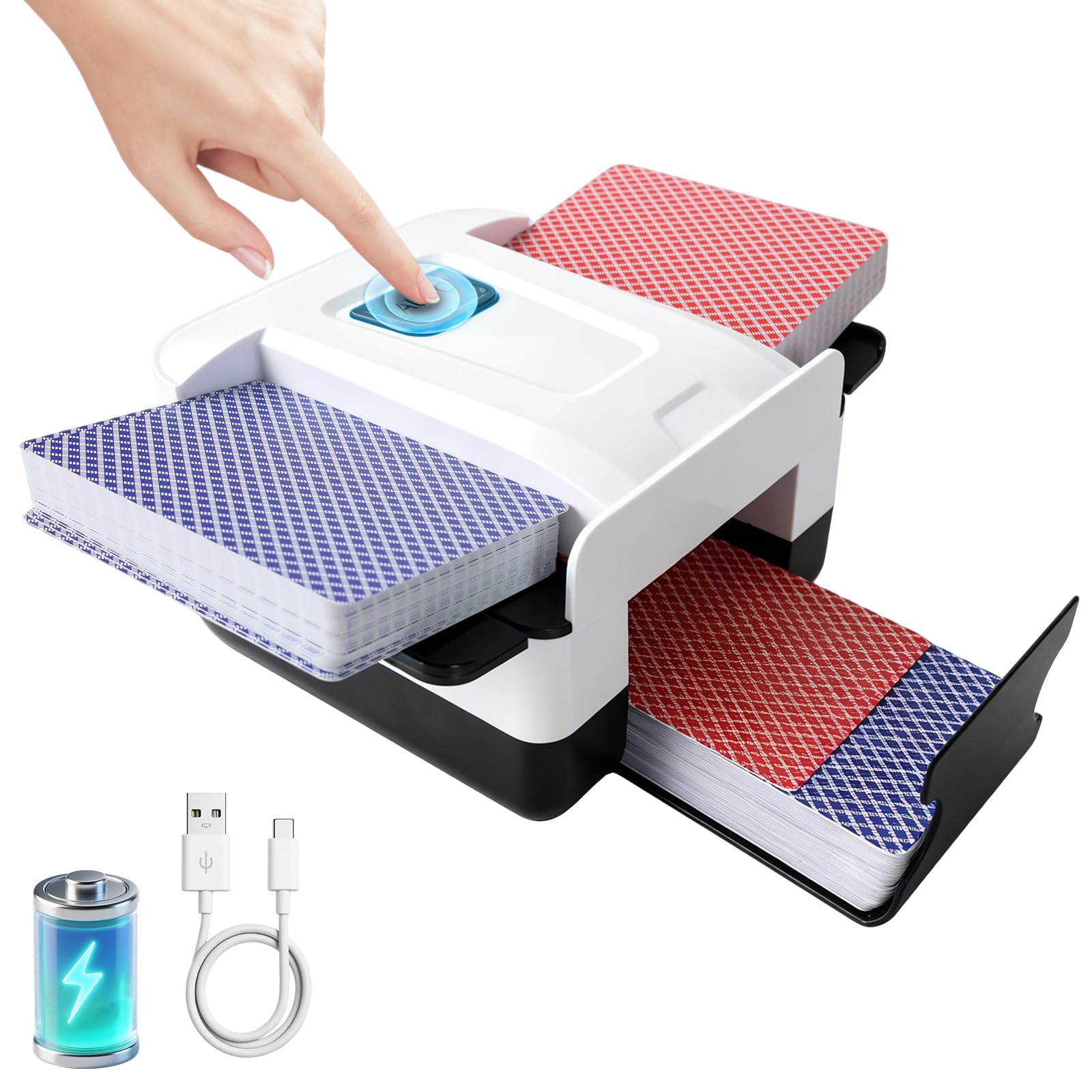 Sentoo Mélangeur de cartes silencieux et rechargeable pour 2 jeux de cartes, 2000 mAh, mélangeur électrique automatique pour jeux de cartes, Texas Hold'em, poker, jeux de cartes à domicile, Blackjack
