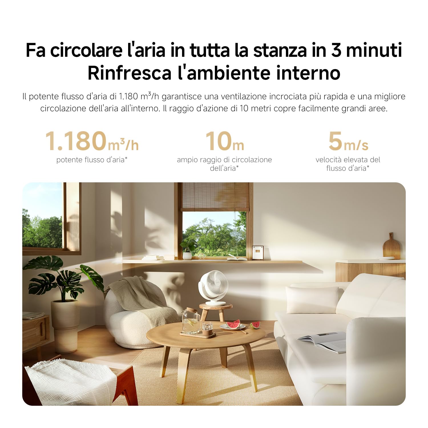 XIAOMI Ventilatore Circolatore d'Aria Smart da tavolo | Flusso d'Aria Potente, con oscillazione 3D, 100 velocità, controllo via app e opzioni di alimentazione USB-C flessibili.