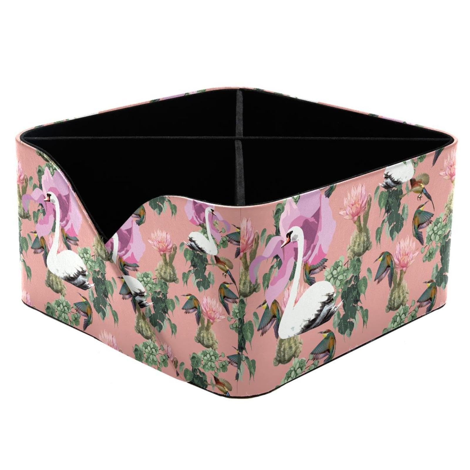 KengjuTesu Swan Hummingbird Flower Desktop Organizer Pen Holder, Rectangular Pencil Cup for Office, Study and Makeup Stations