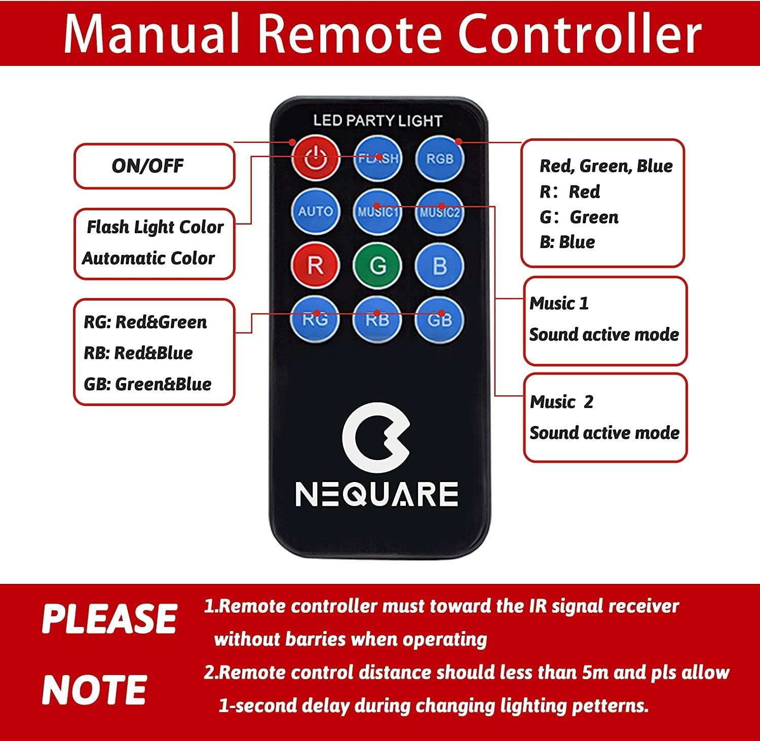 NEQUARE Party Light Disco Ball Disco Light 20 Colors Sound Activated Stage Light with Remote Control for Karaoke, Festival Celebration Birthday Xmas Wedding Bar Club Party