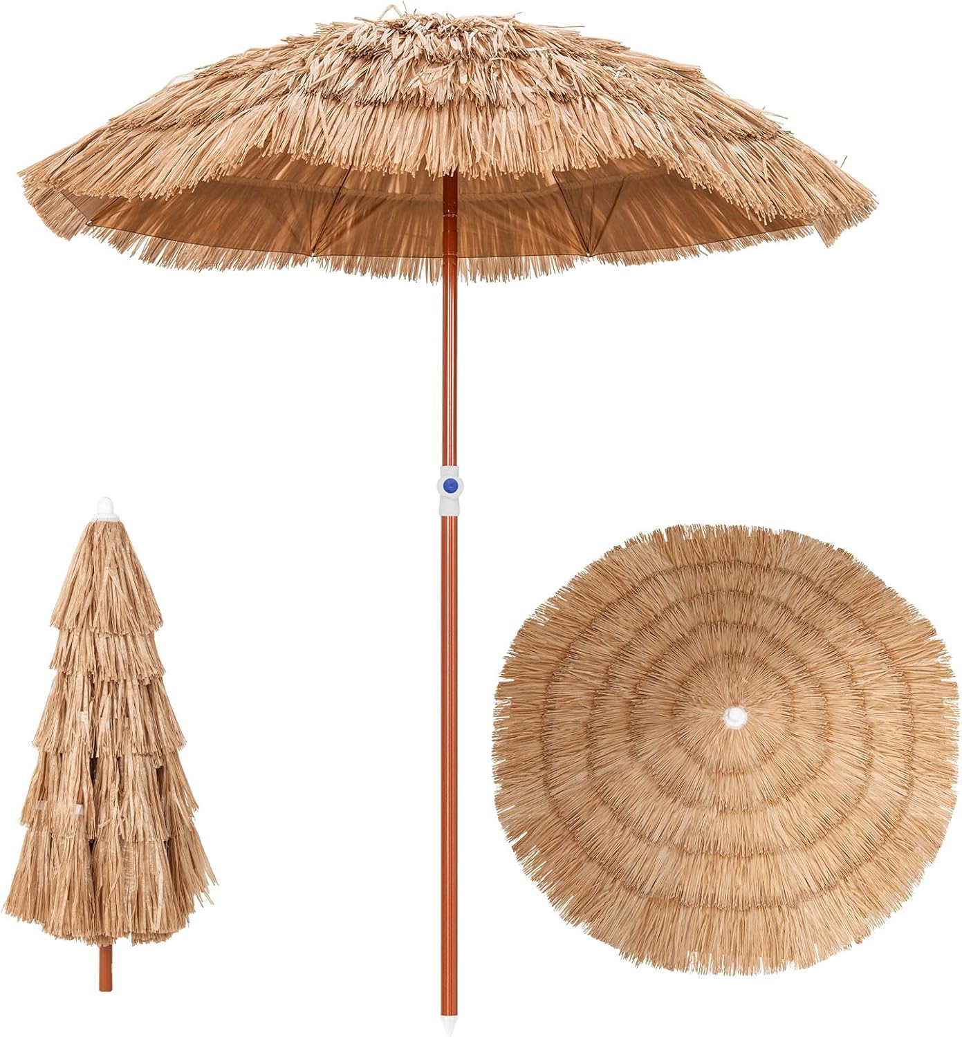 FANTASK Sonnenschirm Hawaii, Gartenschirm höhenverstellbar,Strandschirm Stroh neigbar, UV-Schutz, Strohschirm, Marktschirm, Terrassenschirm mit Tragetasche für Garten, Strand
