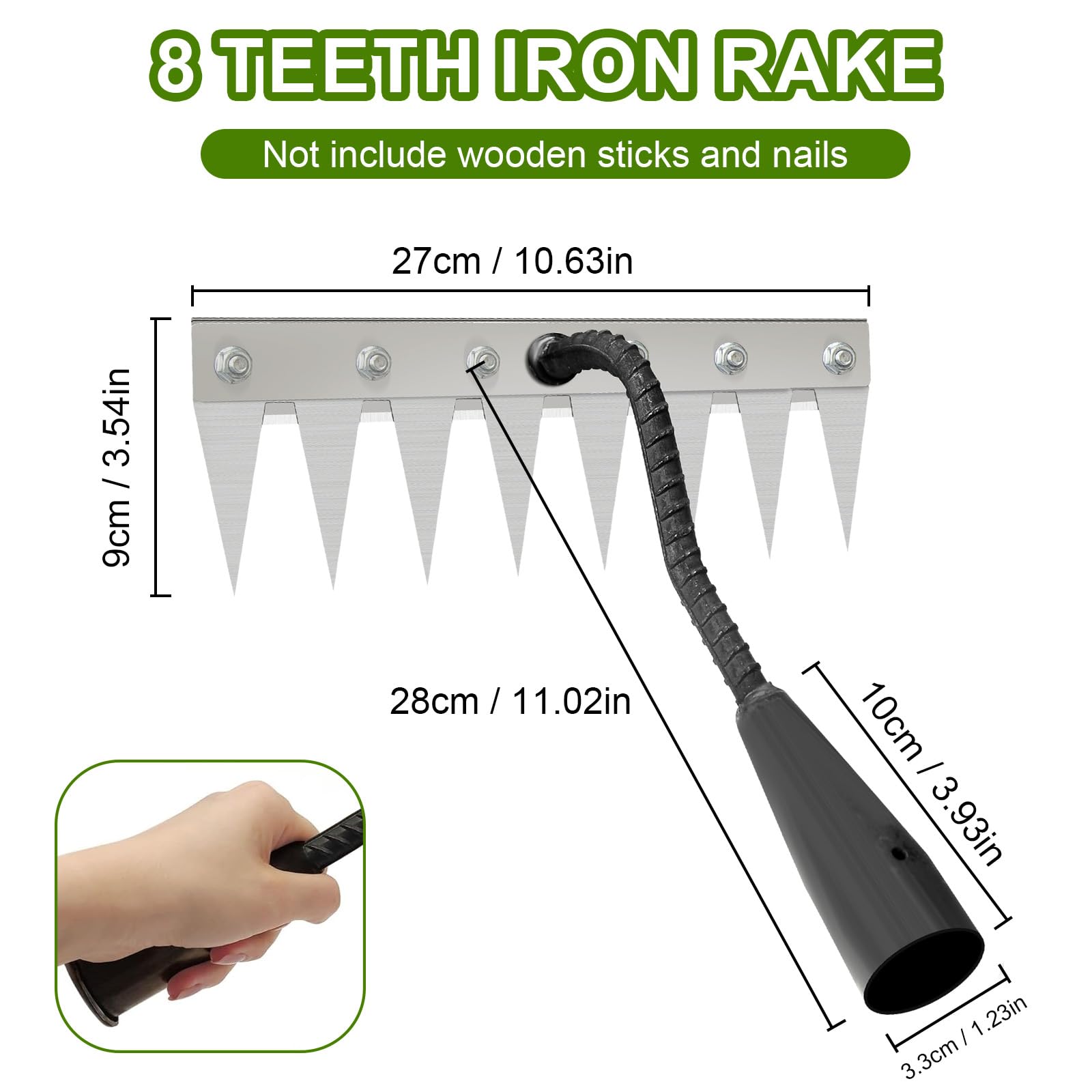 8 Denti Rastrello Per Diserbo,Rastrello Multifunzione Elimina Erbacce,Rastrello Da Giardino In Acciaio Al Carbonio,Sarchiatore per Erbacce Manuale per prato,cortile e fattoria(senza bastone)senza