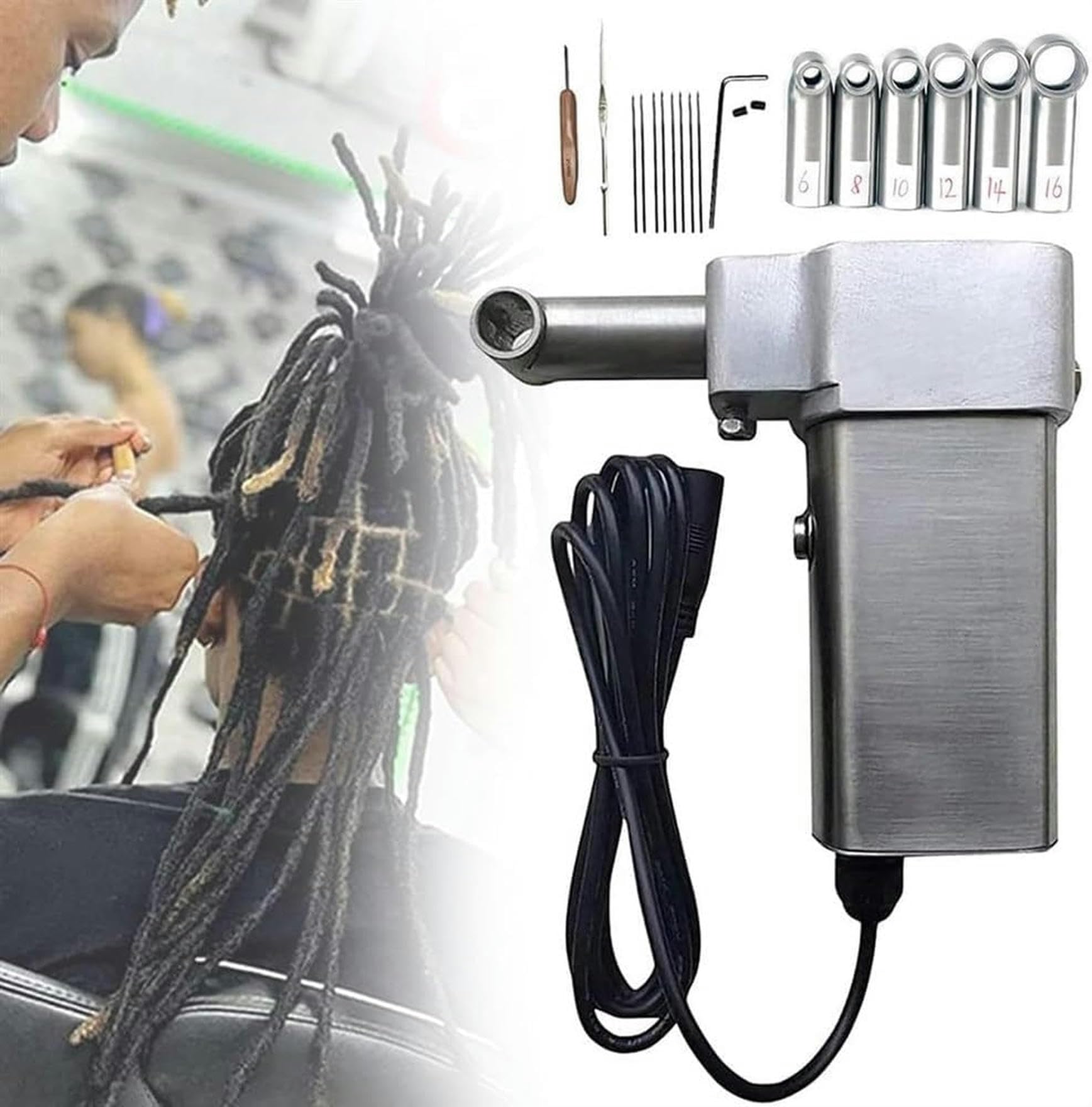 Machine dreadlock électrique mini avec 20 crochets 6-16mm pour coiffure DIY