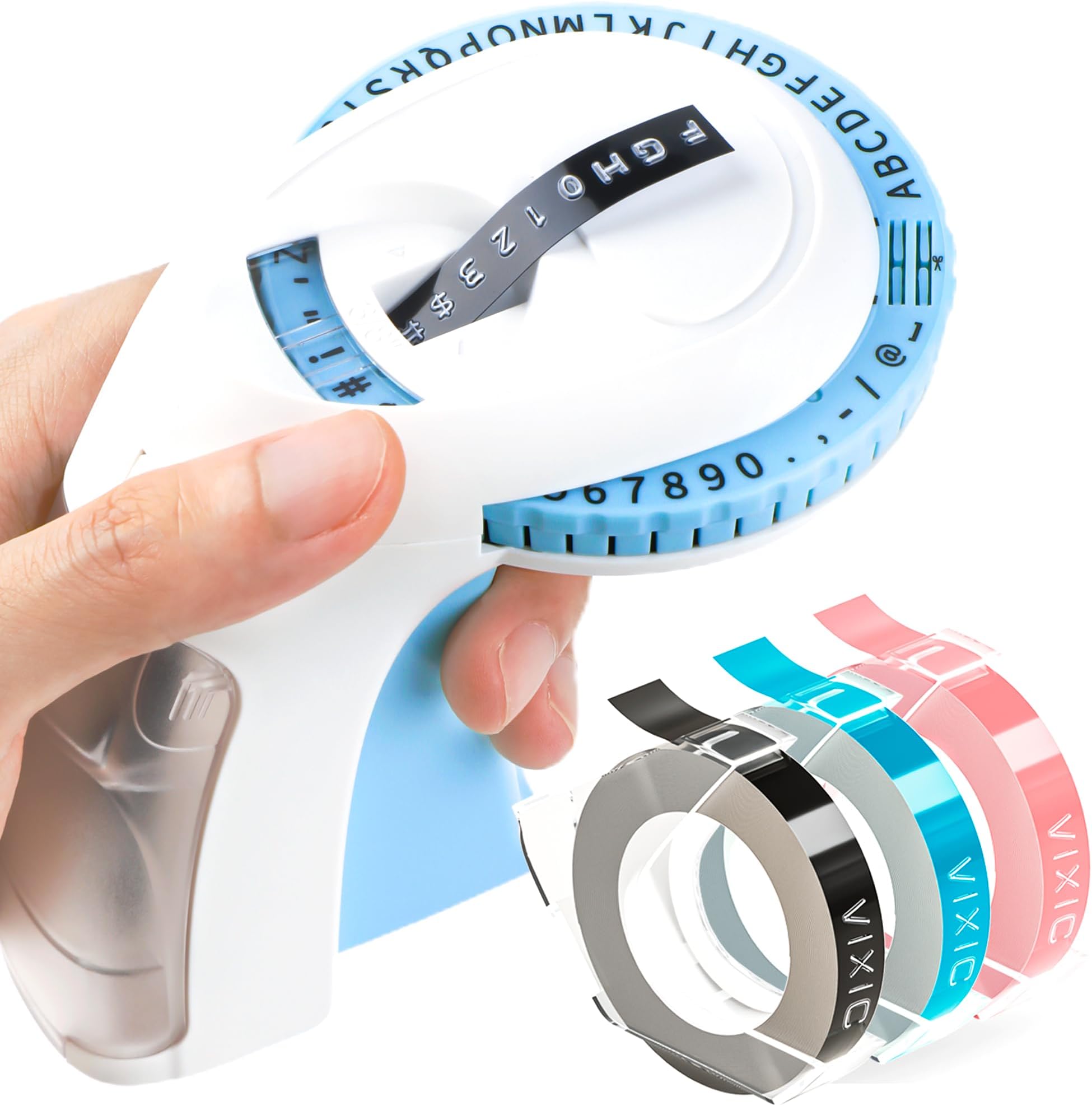 Embossing Label Maker Machine with Tapes, Portable Retro Embossed Label Maker, Vintage Mini Embosser Labeler, Handheld Label Printer for Home, Office and Outdoor, Blue