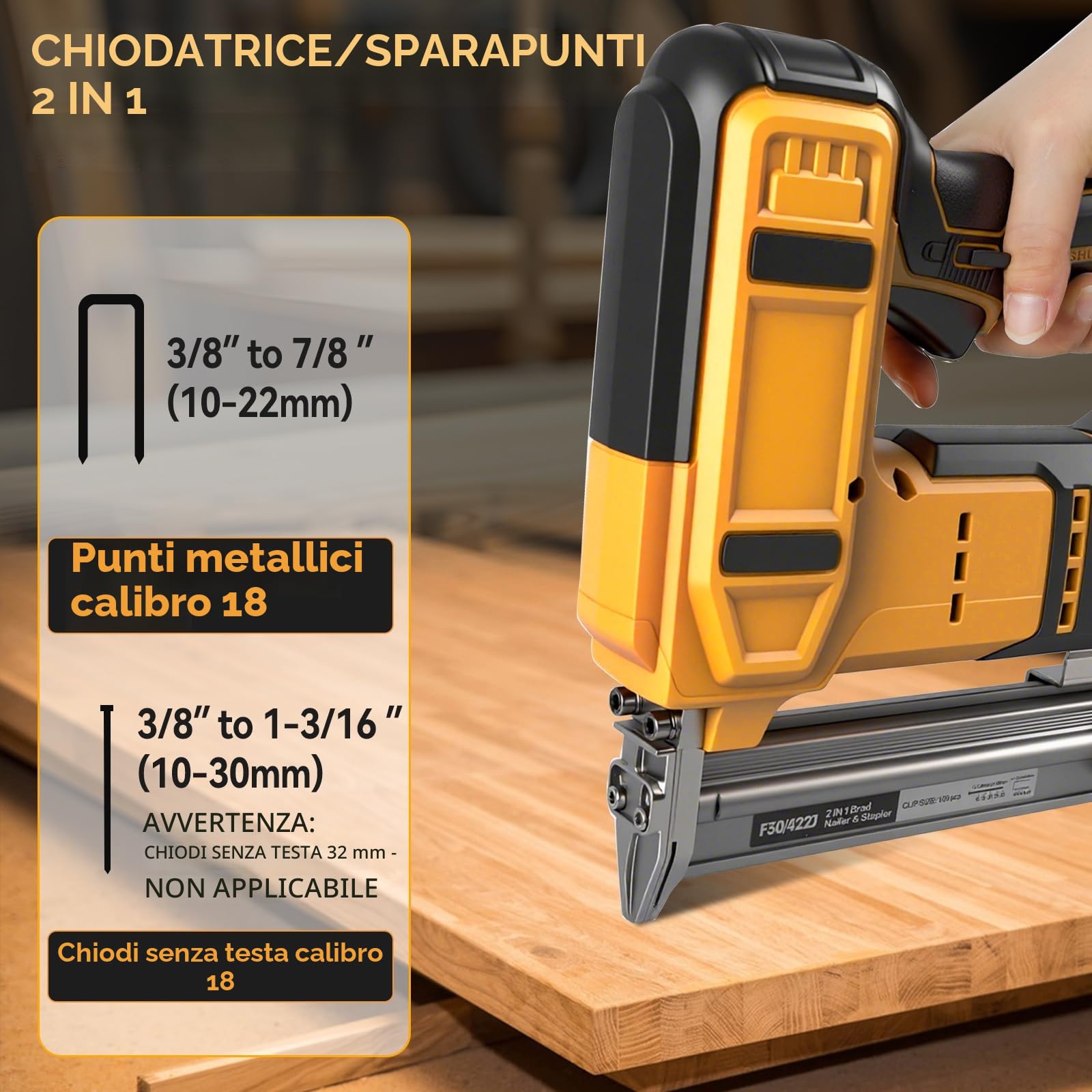 Chiodatrice Brad senza fili per batteria Dewalt 20 V Max, pinzatrice a batteria 18 GA, cucitrice elettrica 2 in 1 con 1000 chiodi e 1000 punti metallici per la lavorazione del legno (solo strumento)