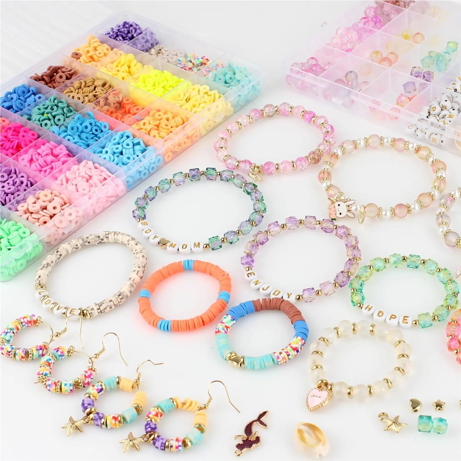 Schmuck Selber Machen Set 6075-teiliges Schmuckherstellungsset: 4800 Tonperlen, 200 goldene Buchstabenperlen, 100 Perlen, 80 Glas-Crackle-Perlen for selbstgemachten Schmuck