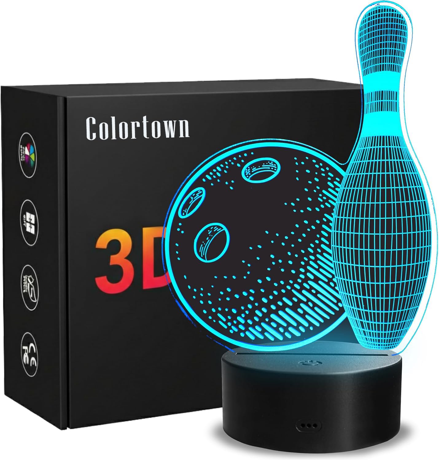 Bowling Night Light, Bowling Gifts, 3D Night Light with Remote Control, 16 RGB Colors, 4 Flashing Modes, Timer, Bowling Room Decor