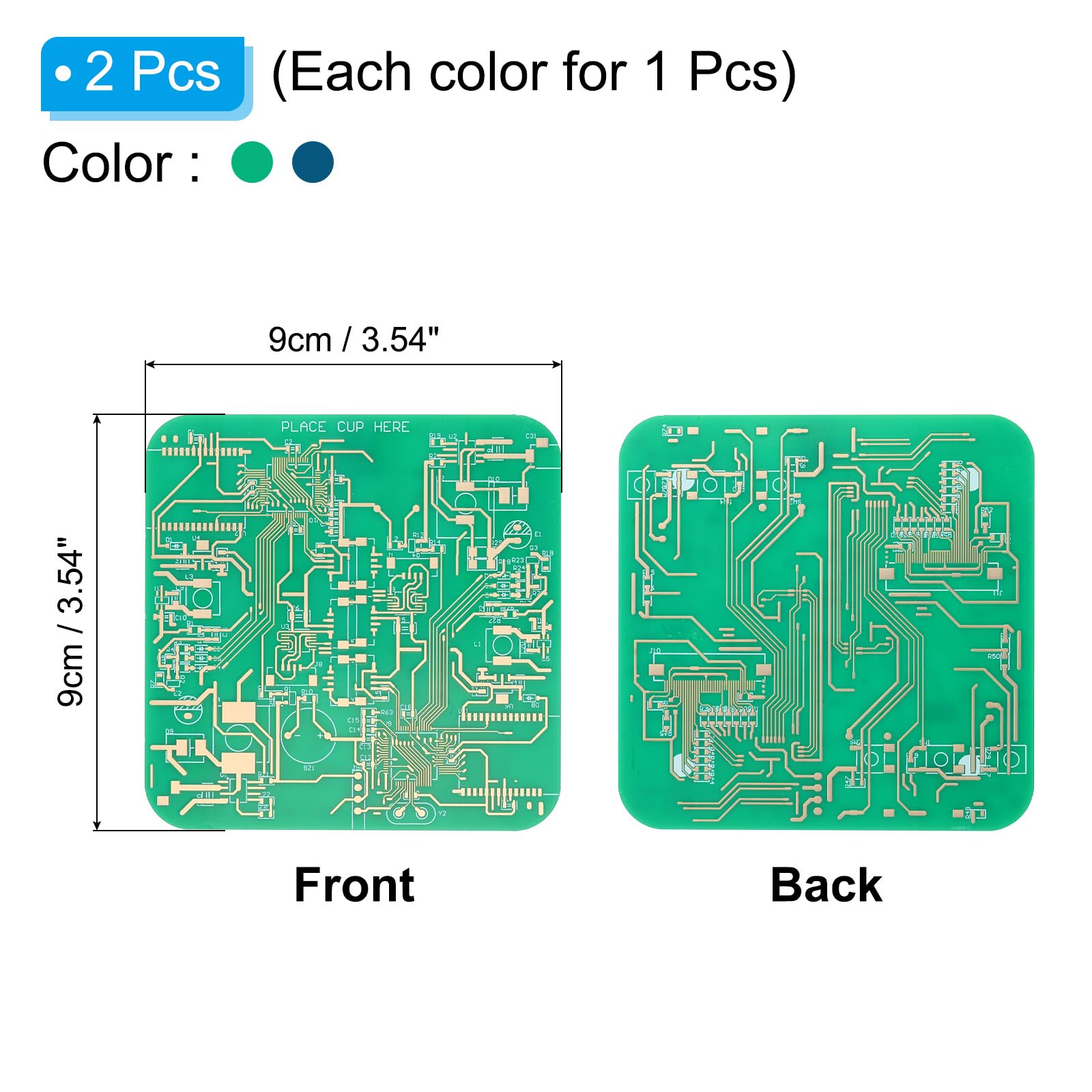 PATIKIL 2 Sottobicchieri Quadrati In PCB Verde - Sottobicchieri Per Bevande Con Circuito Stampato - Regalo Originale Per Ingegneri, Informatici E Fidanzati