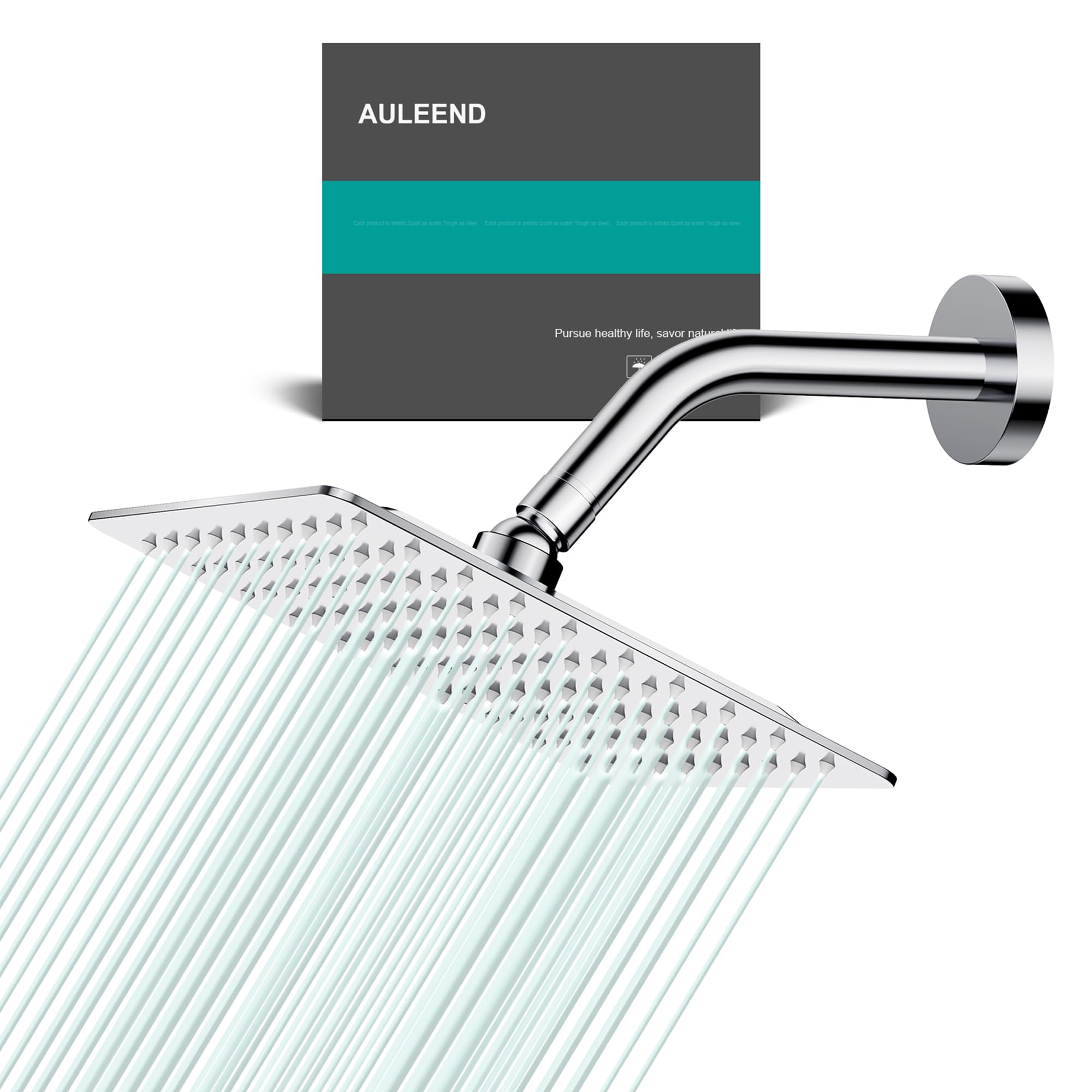 Auleend Chrome Square Rain Shower Head, High Flow Stainless Steel,Work With Any Decorative Style，All Metal Rainfall Shower Head (, 8)