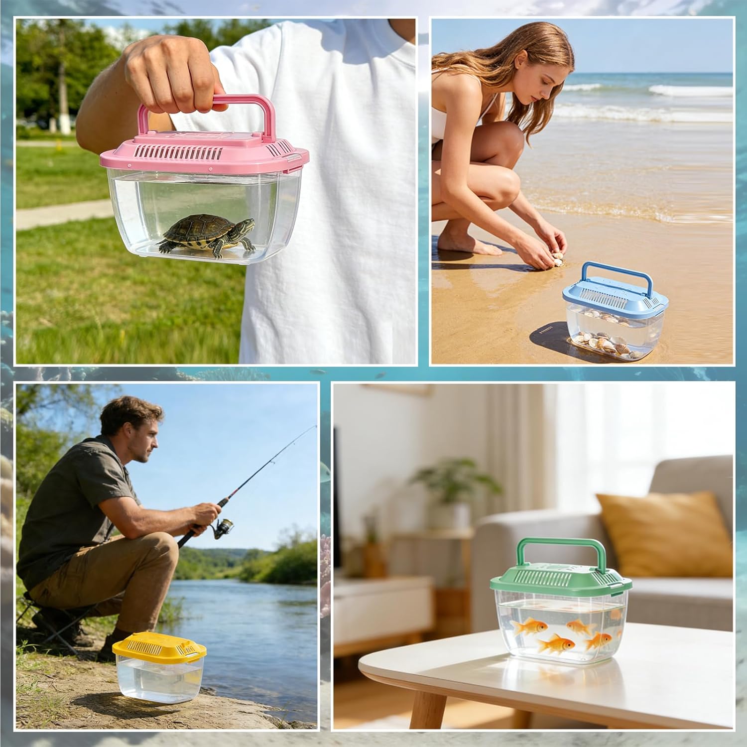 16 Pack Plastic Fish Tank with Handle, Small Reptile Terrariums Carrier Cage with Lids, Tarantula Enclosure Snake Breeding Case, Mini Fish Box for Pets Candy Party Decoration