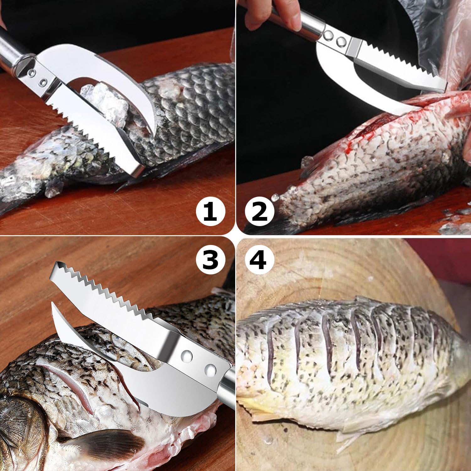 Kit 3 Outils Poisson Professionnel Srvauyea | Écailleur, Pince à Arêtes Et Éplucheur Crevettes Inox