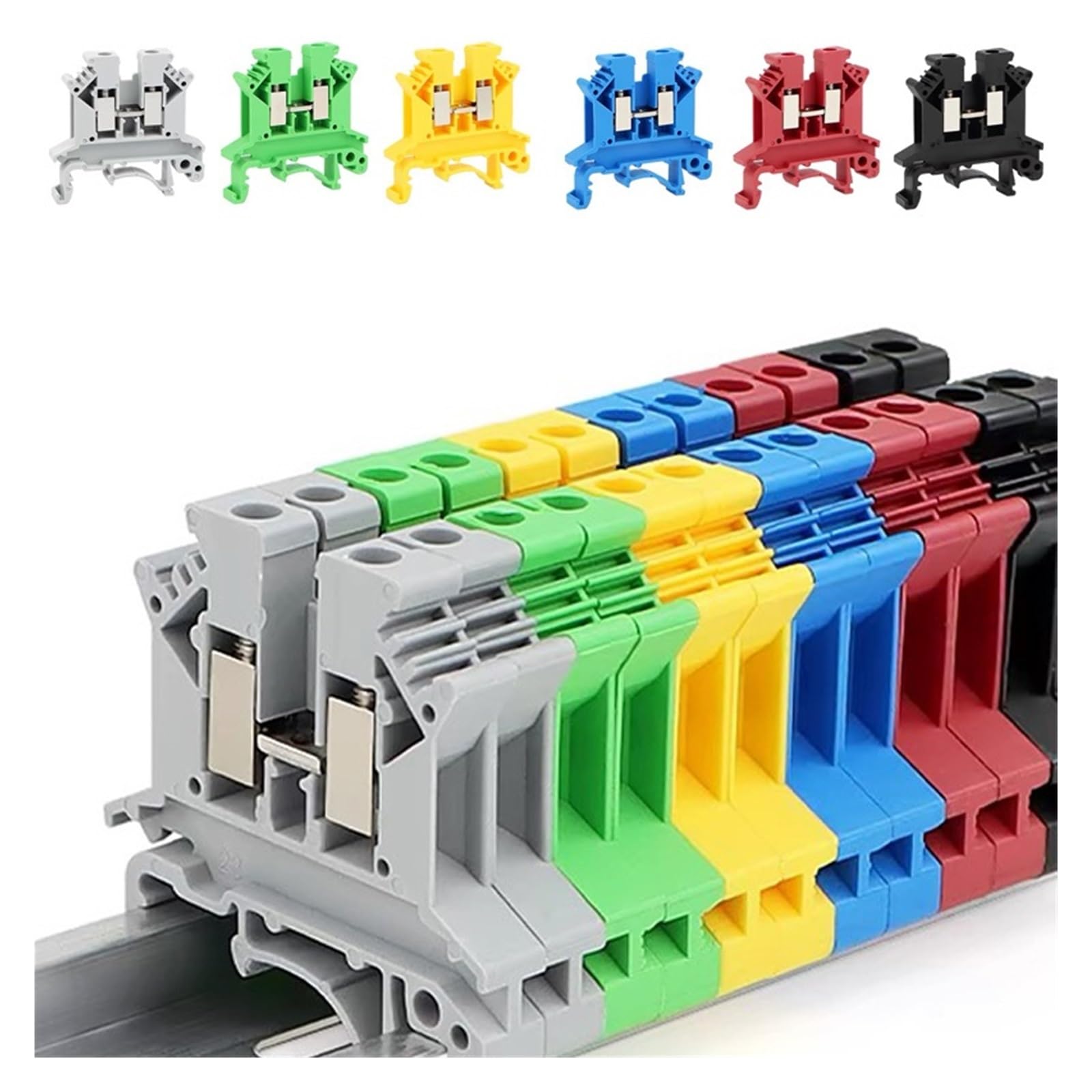 20/50/100 pièces 2.5 bornier UK2.5B connexion à vis bande de 5mm² câble électrique Din Rail connecteur fil(UK2.5B-Gray,100 PCS)