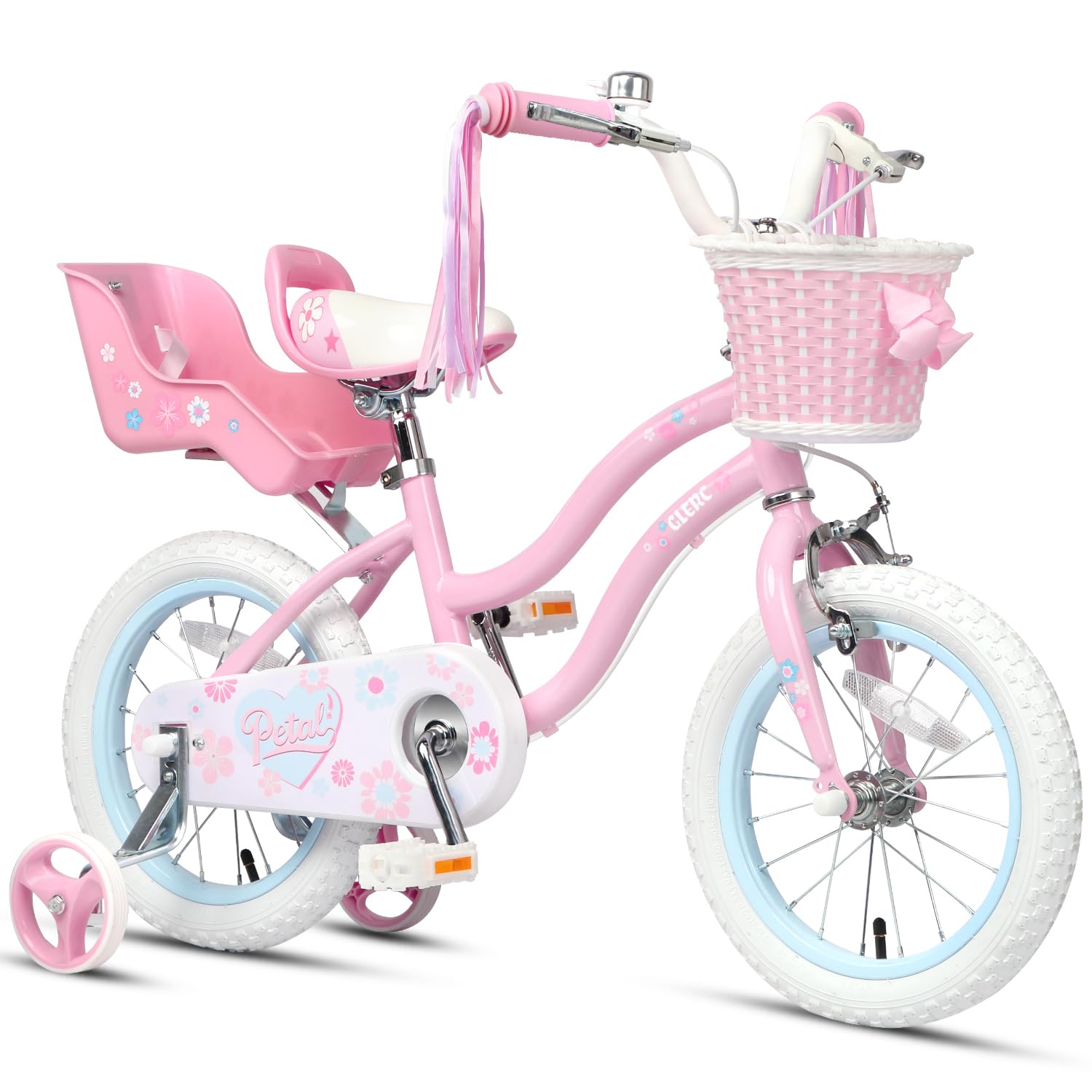 Bicicletta per Bambini 12 Pollici, Stile Principessa con Cestino e Rotelle di Supporto, Rosa