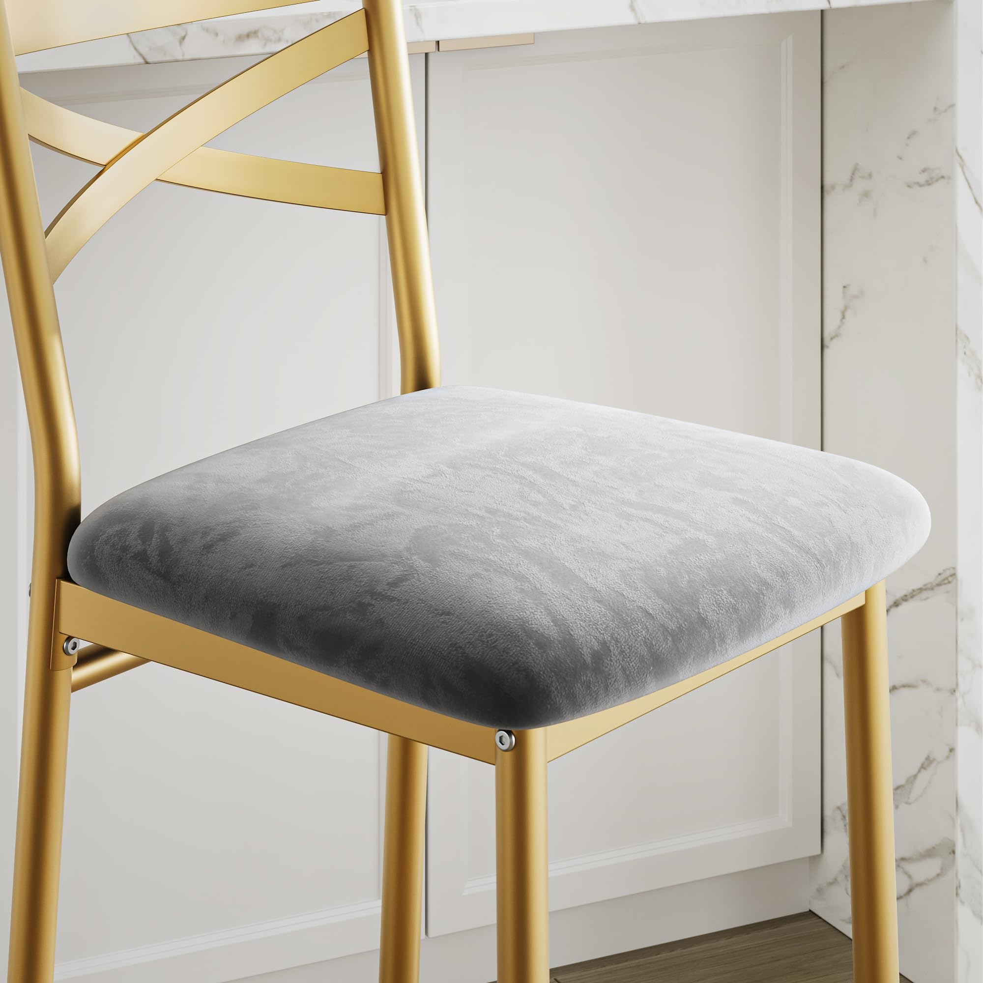 Garvee Taburete Alto Industrial Dorado con Respaldo y Asiento Acolchado, tapizado Moderno y cómodo para Cocina, Barra, Comedor o apartamento, Set de 2, 66 cm (26 Pulgadas)
