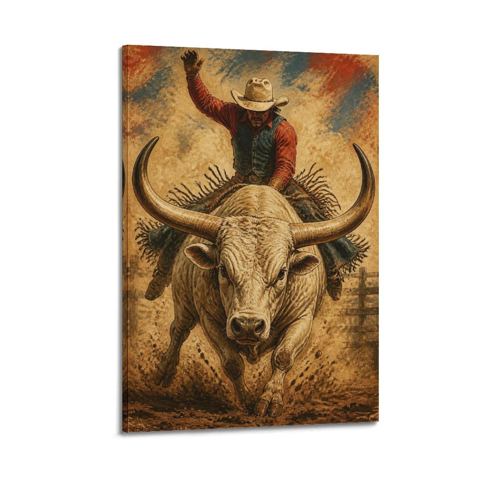 OKAHYS Cream Longhorn Rodeo Bull Rider Poster Western Sports Ranch Modern Decorative Canvas Prints - Ideal Wall Art for Family, Man Cave, Game Room, Boys & Girls Bedroom 24x36inch(60x90cm)