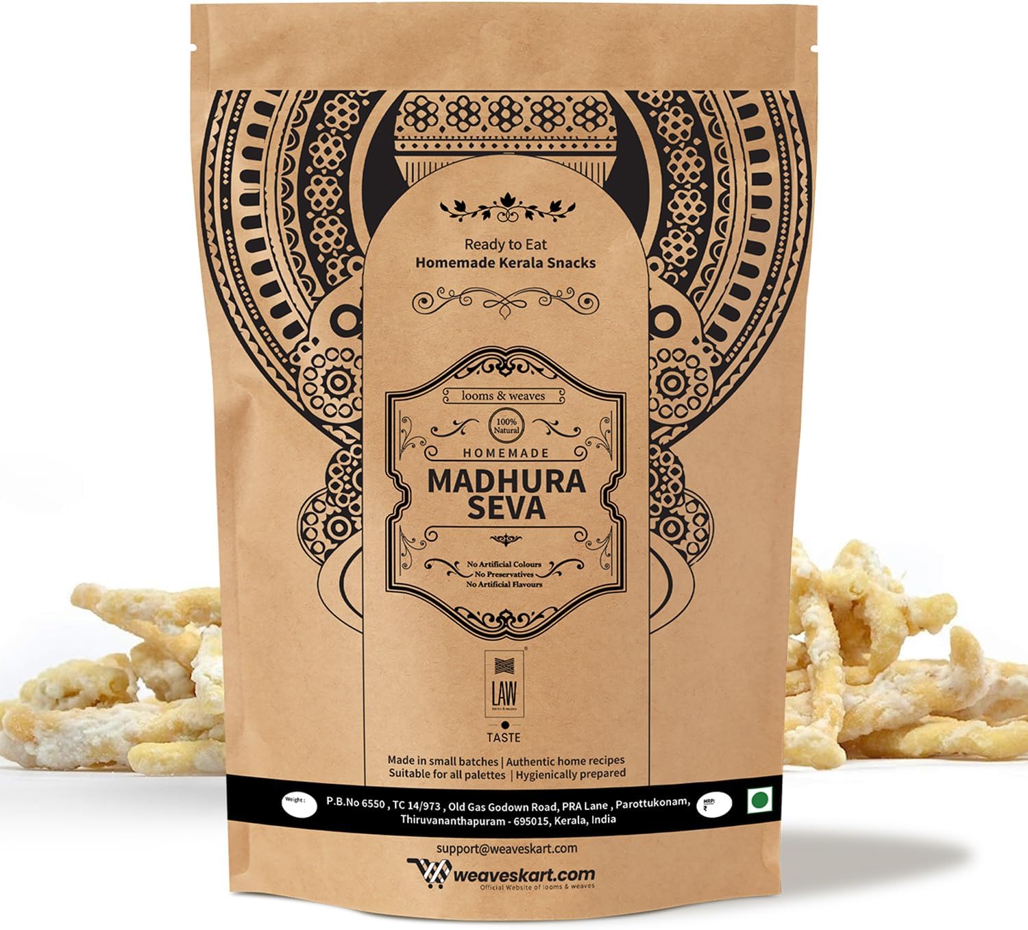 looms & weaves Ready To Eat Kerala Masala Snacks - Madura Seva (Sweet) - 250 Gm