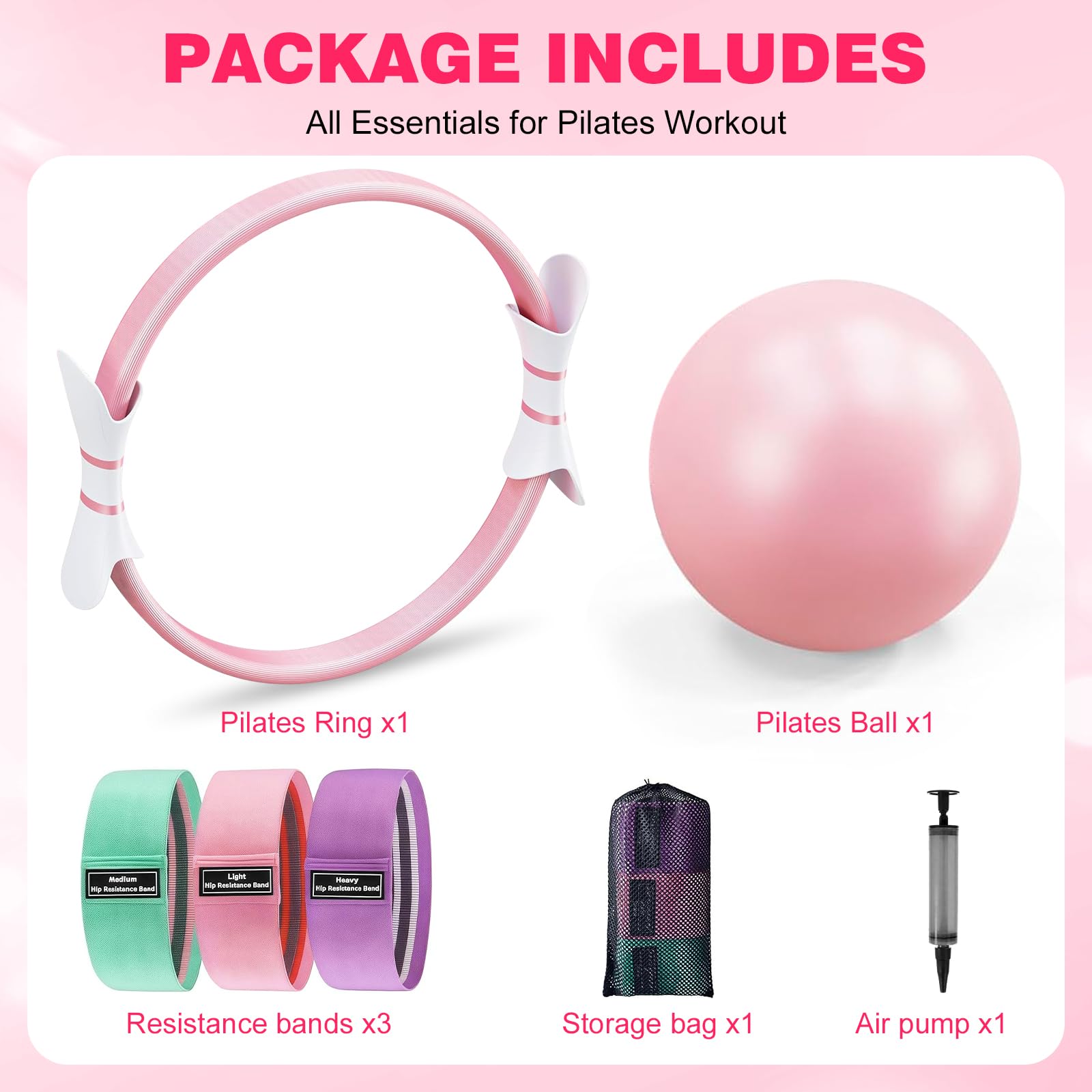 Pilates Ring Set, Pilatesring mit 35 cm Yoga Circle, Yoga Ball, 3 Fitnessbänders, Home Pilates Zubehör für Frauen