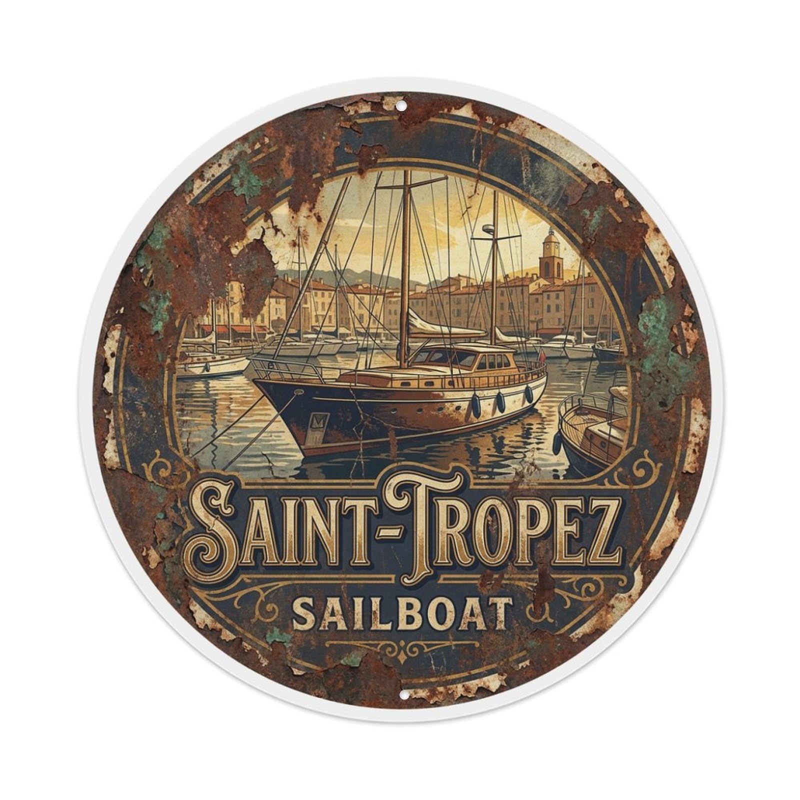 Tgrcjimh Style Metal Tin Sign Vintage Travel Saint-Tropez France Yacht