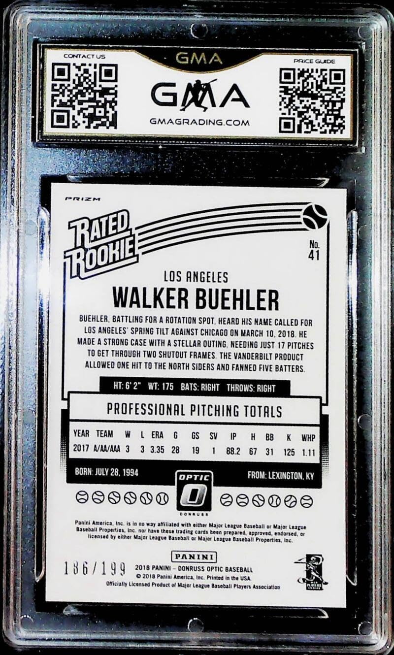 2018 Donruss Optic Orange Holo S199 Baseball #41 Walker Buehler Los Angeles Dodgers Rated Rookie RC Card GMA 10 GEM MINT