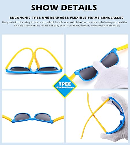 Miniatura 5 de Paquete de 2 gafas de sol polarizadas para niños TPEE irrompibles con marco flexible para niños y niñas de 3 a 8 años 100 protección UV