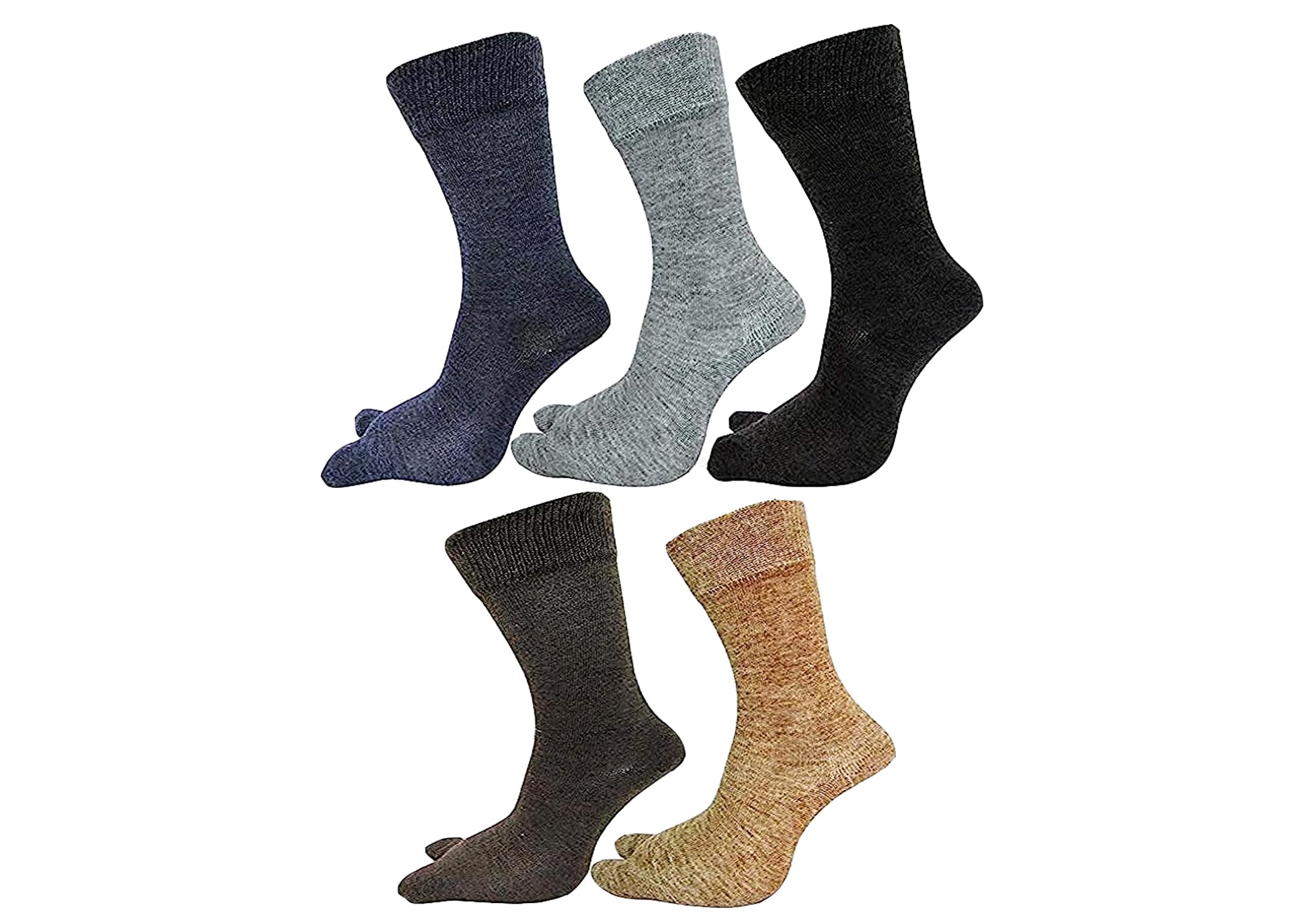 Women Warm Calf Length Thumb Woolen Multicolored Socks Free Size(Pack of 5)-image-24