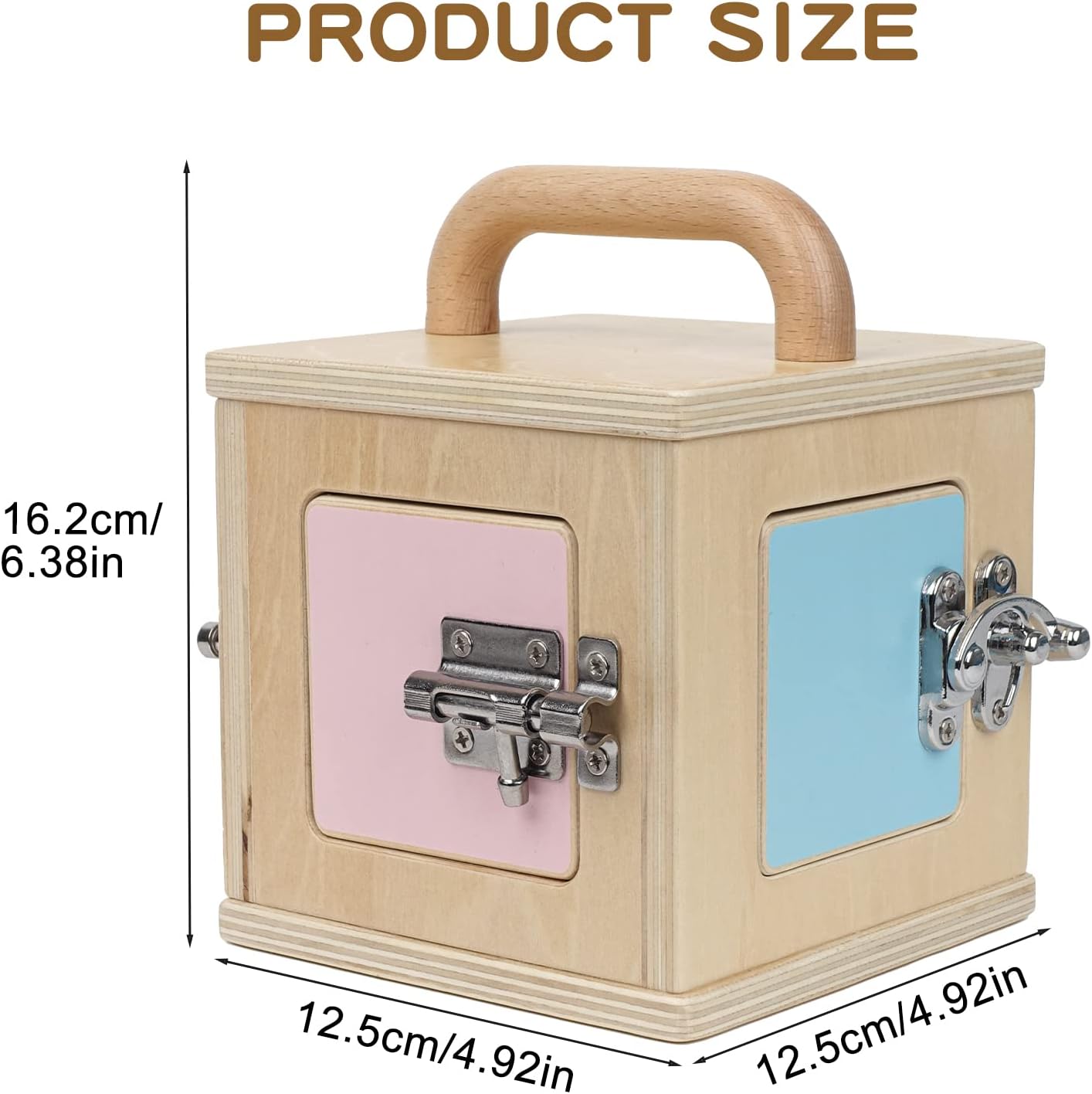 Beech Wooden Lock Box with 4 Different Doors & Various Lock Mechanisms Helps Develop Probelm Solving Skills,Montessori Wooden Educational Toy,Learning Fine Motor Skills Activity Board for 1+ Years