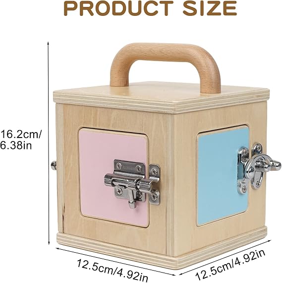 Montessori Wooden Lock Box with 4 Doors Fine Motor Skills Activity Board for Toddlers 1-4, Problem Solving Toy with Different Lock Mechanisms, Natural Beech Wood Educational Gift