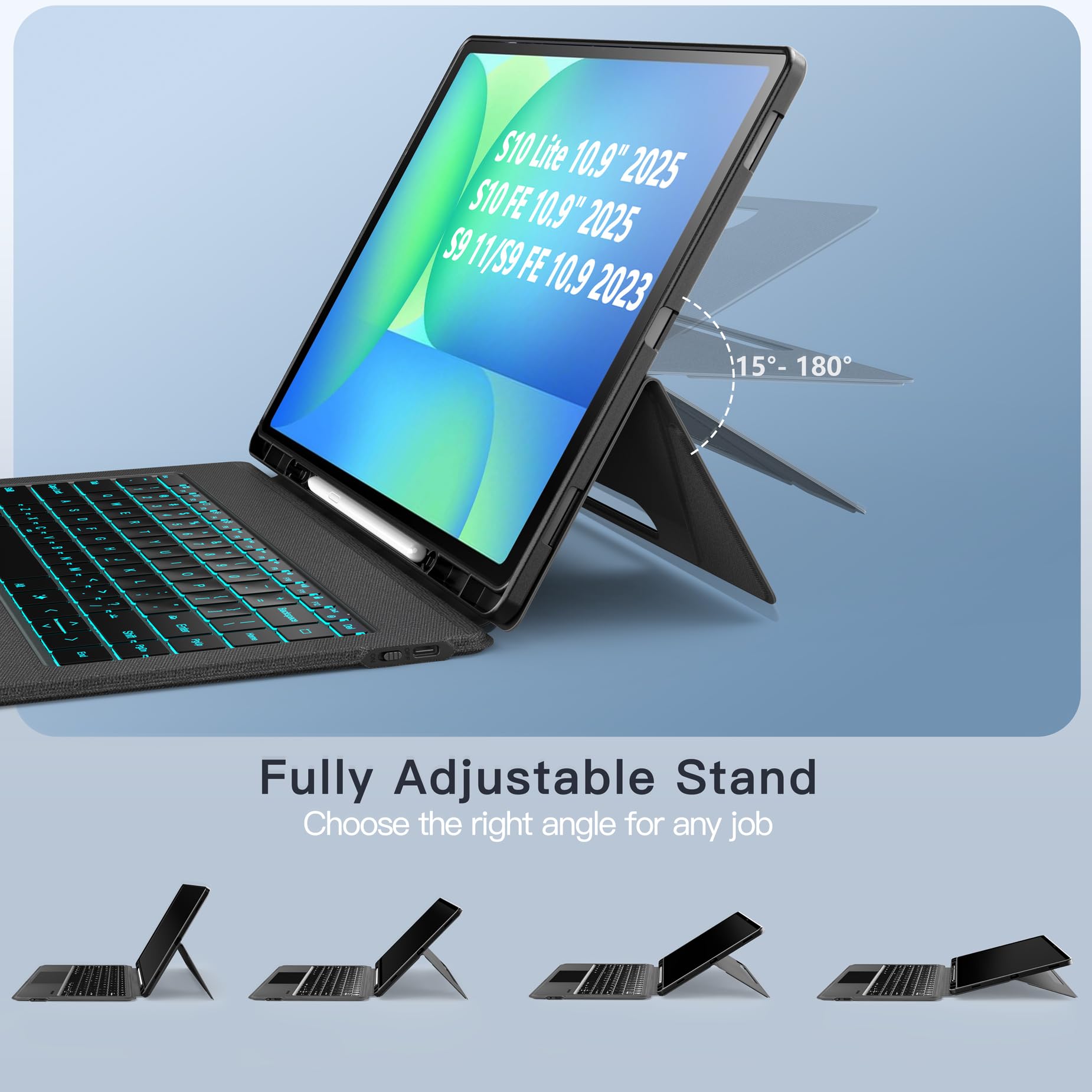 Funda con teclado para Samsung Galaxy Tab S10 Lite/S10 FE/S9 FE 27.7 cm/S9