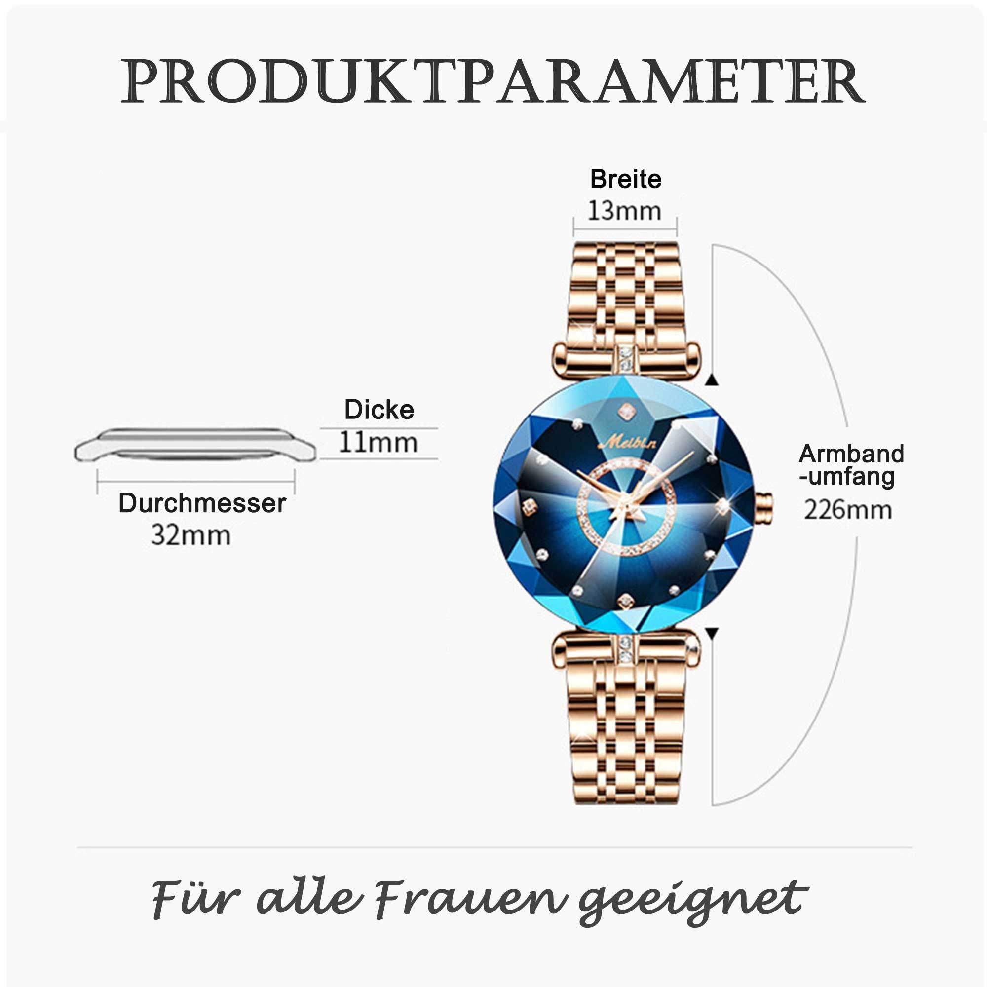 findtime Uhr Damen Analog Quarz Armbanduhren Gold Klassische Mode Damenuhr Edelstahlarmband Blaues Zifferblatt Blume 3ATM Wasserdicht Elegant Armreif Frauen Diamant Designer