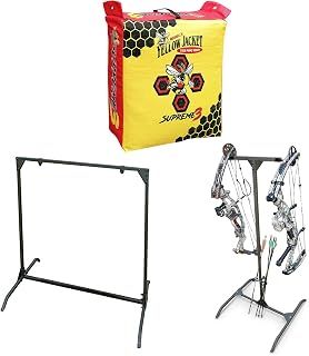 Morrell Yellow Jacket Supreme Adult Archery Bag Target with HME Products 30 Inch Bag Target Stand and Indoor Outdoor Steel Archery Bow Storage Rack