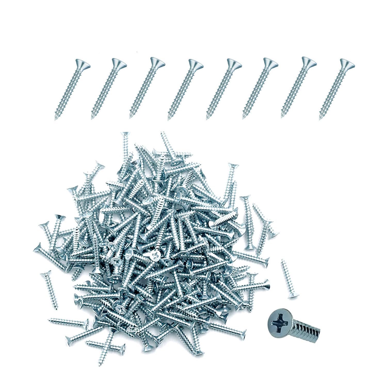 500Pcs #5 × 3/4'' Wood Screws High Hardness Carbon Steel Wood Screws Phillips Flat Head Screw for Woodden Wall Plastic Board，Yard Garden Furniture Assembly, Woodworking, DIY