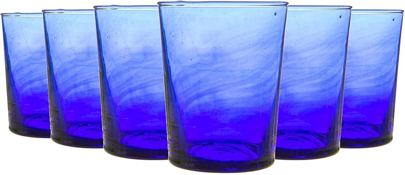 Nicola Spring 6pc Meknes Glass Tumblers - 215ml - Blue Glass - Hand-Blown Moroccan Tumbler Glasses for Juices, Cocktails, Water, Home, Kitchen, Bar, Restaurant, Dining Table, Gift Set