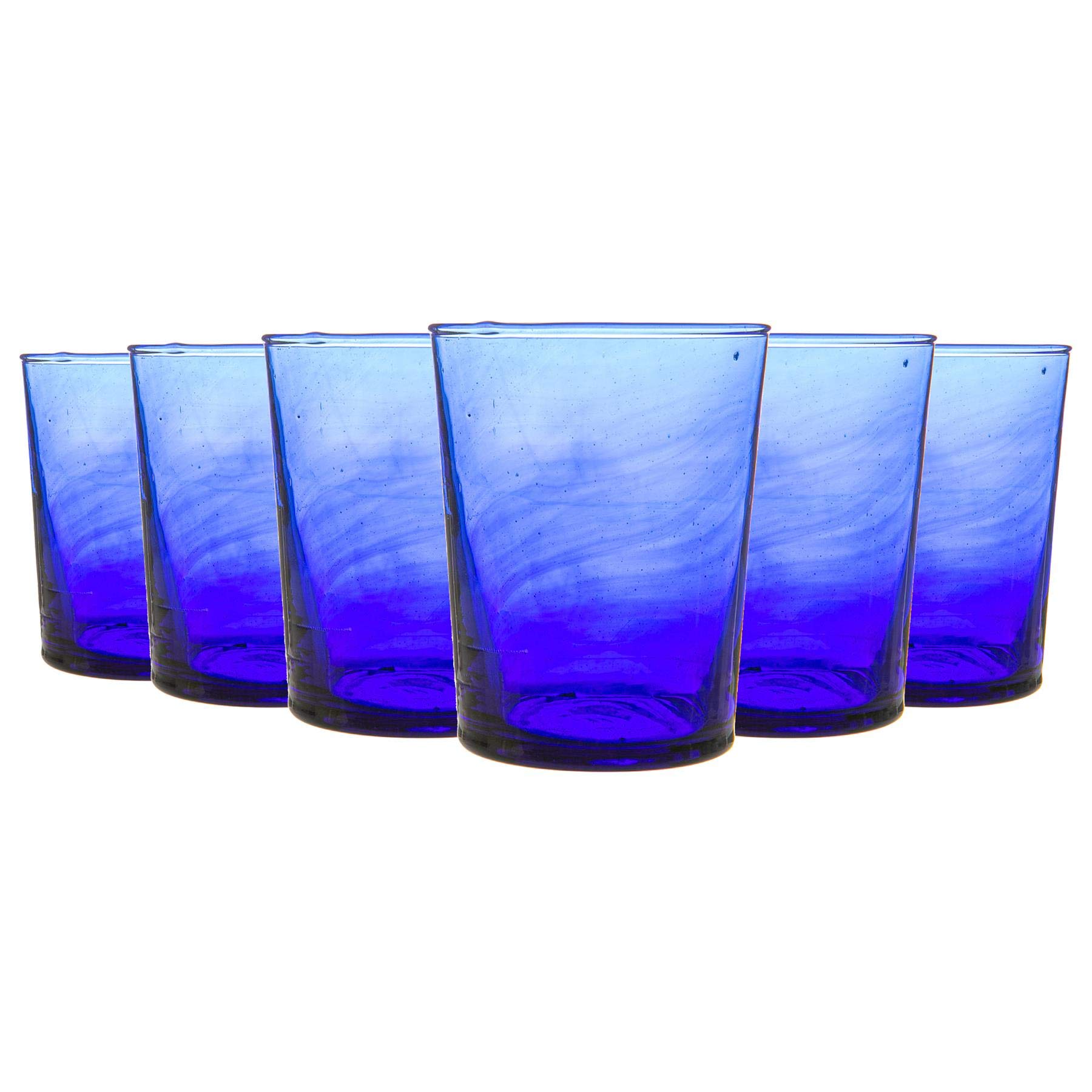 Nicola Spring 6pc Meknes Glass Tumblers - 215ml - Blue Glass - Hand-Blown Moroccan Tumbler Glasses for Juices, Cocktails, Water, Home, Kitchen, Bar, Restaurant, Dining Table, Gift Set
