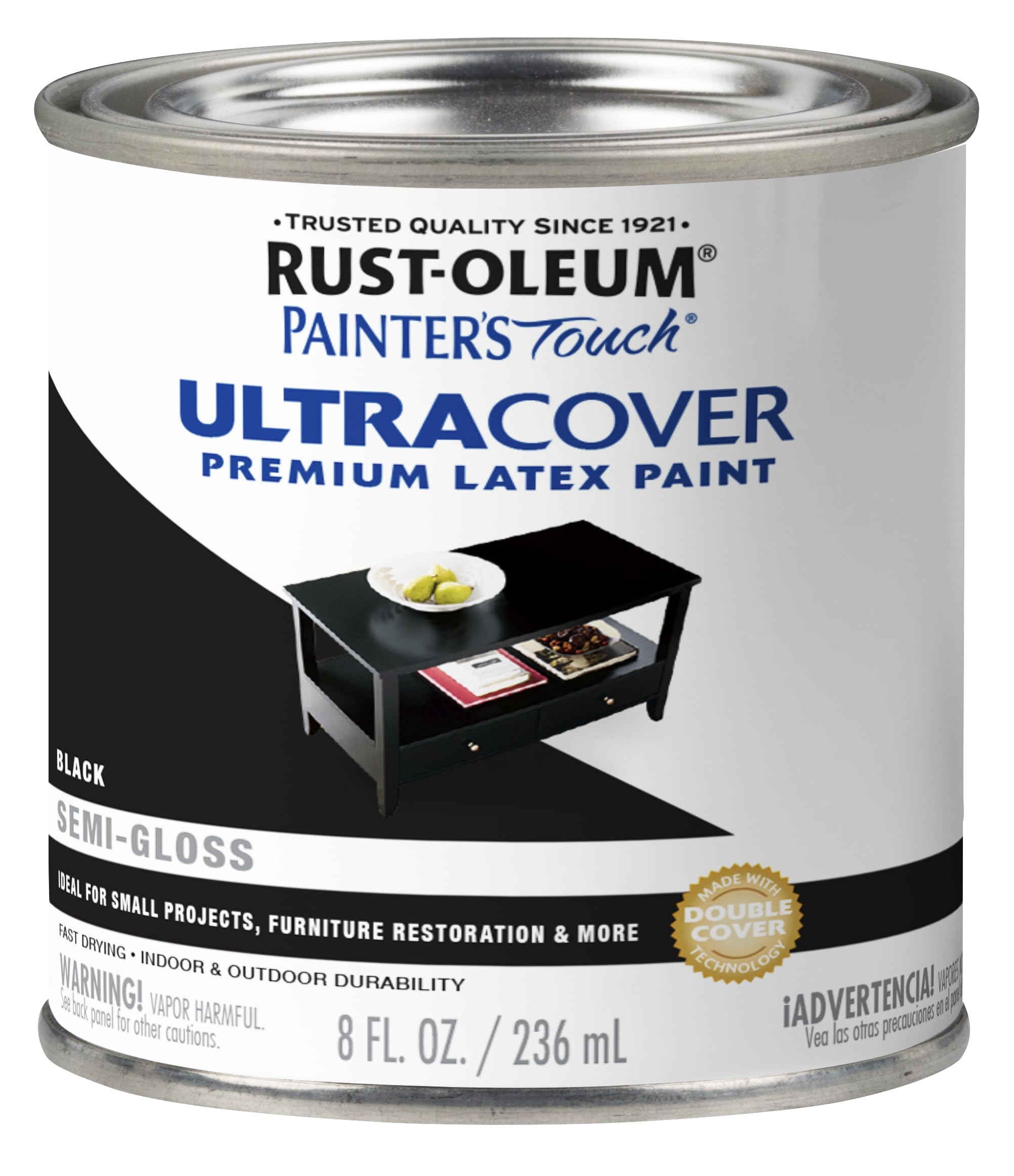 Rust-Oleum 1974730 Painter's Touch Enamel Latex Paint, Half Pint, Semi-Gloss Black 8 Fl Oz (Pack of 1)